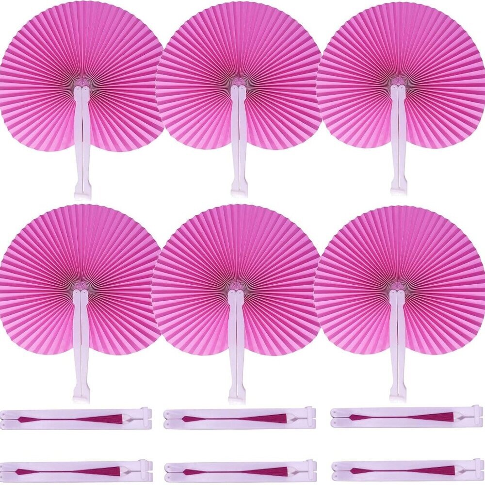 20 Pieces Decorative Paper Folding Hand Fans Handheld, Round Wedding Foldable Fa